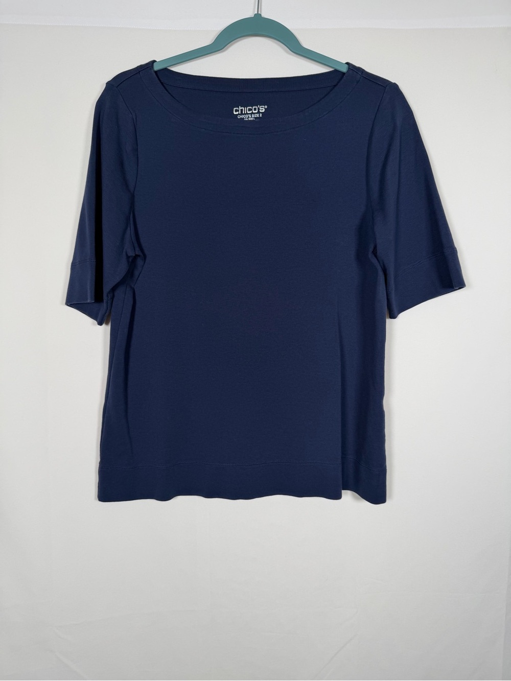 Chico's Navy Elbow-Sleeve 100% Pima Cotton Top‎